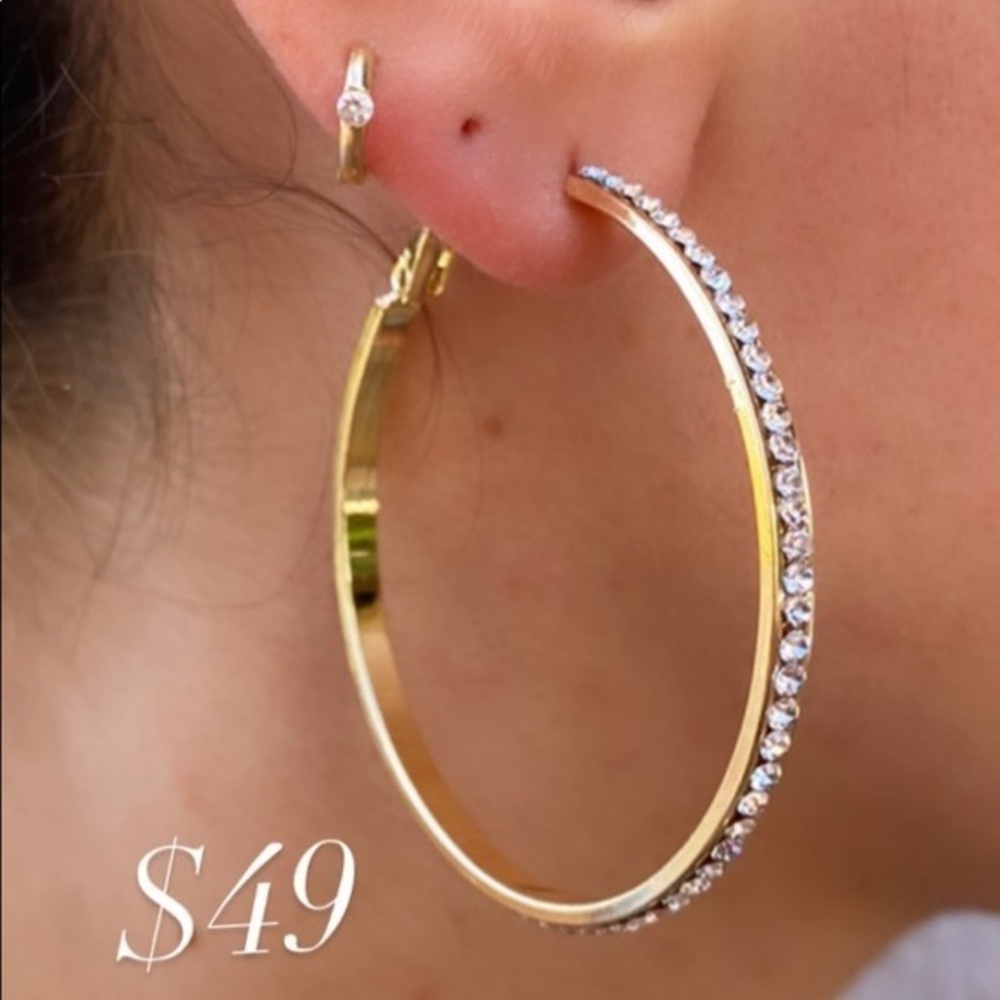 New Gold plated CZ Hoop Earrings 2” inches